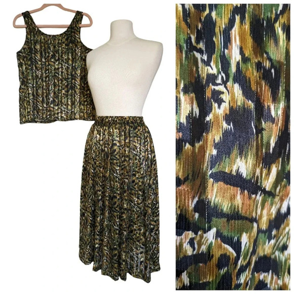 Vintage Pleated Set -  Skirt & Tank Set - Matching LINEA Metallic Animal Print - Picture 3 of 12